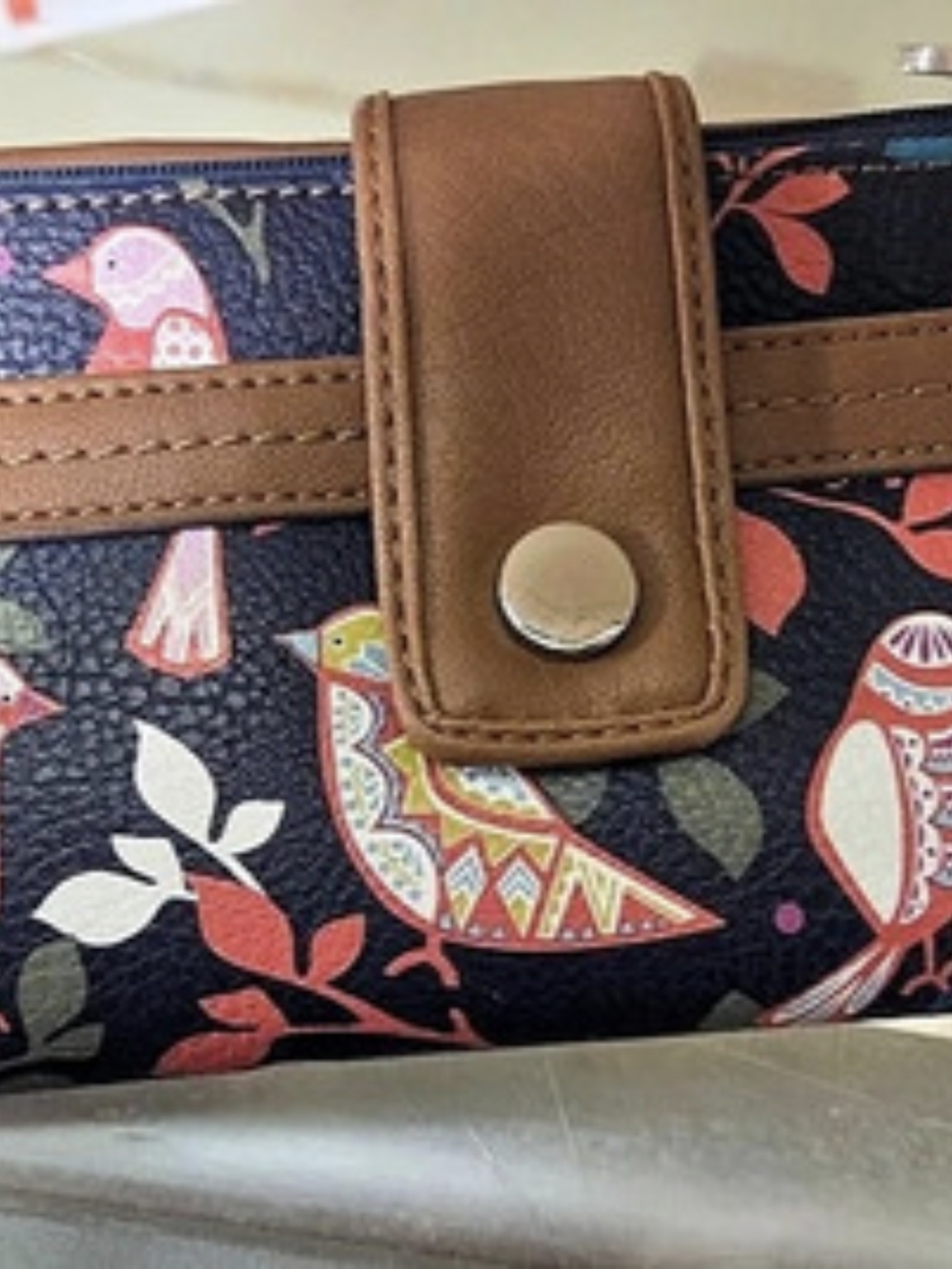 Bird Paisley Wallet Crossbody in Blue & Brown Like New